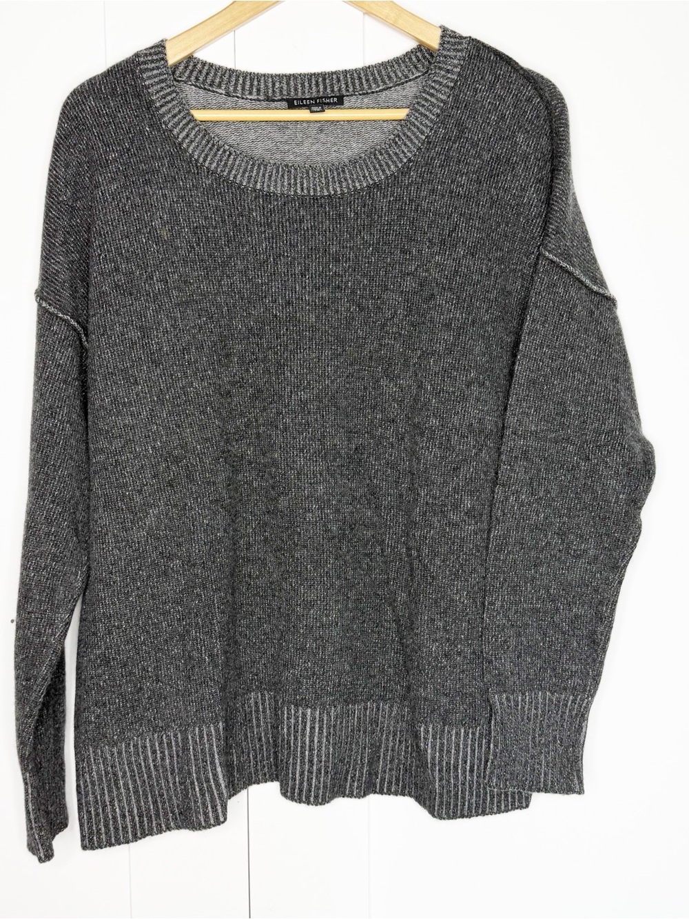 Eileen fisher cashmere & wool sweater 1X gray relaxed quiet luxury minimalist - Picture 2 of 7